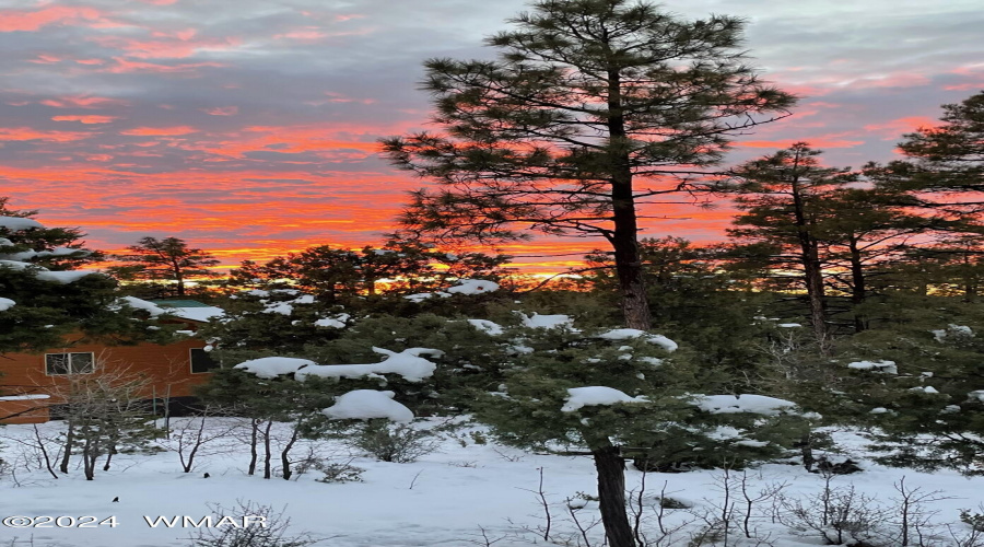 Snowy sunset view