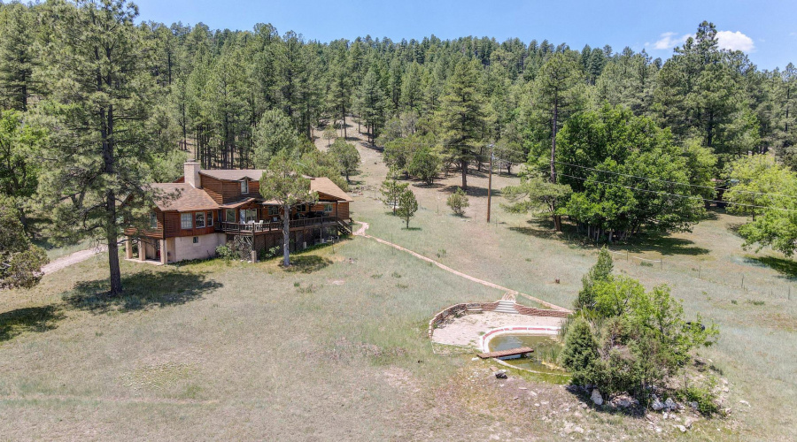 cabin and fishing pond