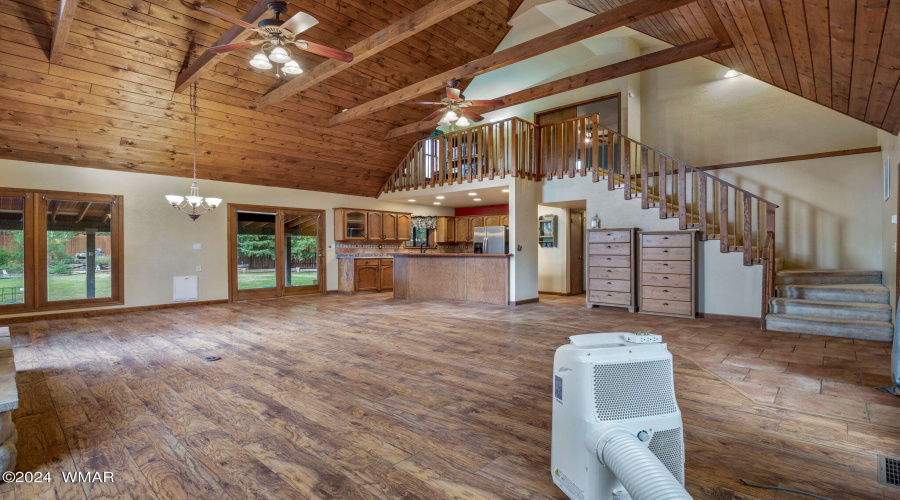 View to kitchen and upstairs f Great Rm