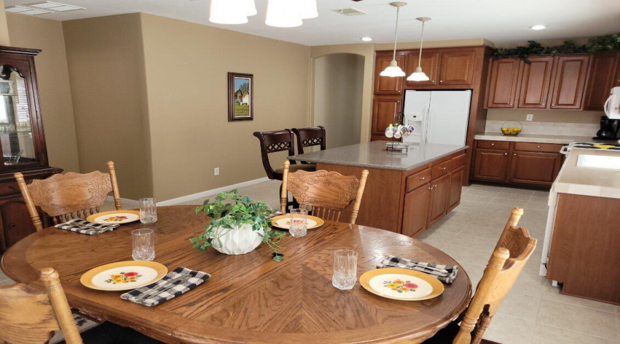 Open kitchen and dining area