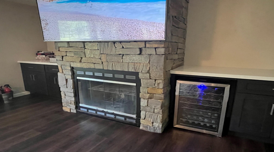 Fireplace with built in wine cooler