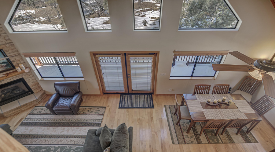 View of great room-dining from loft