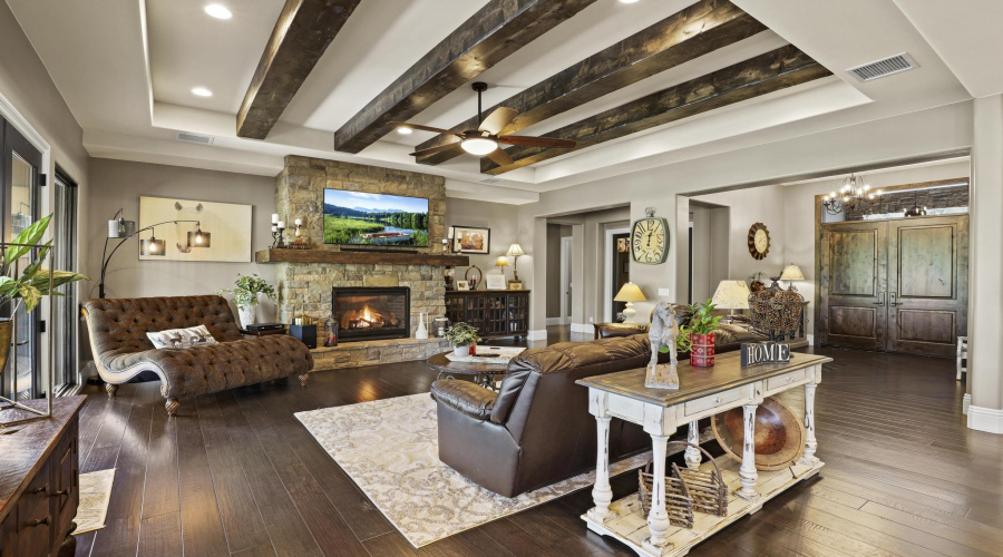 Great Room with Beamed Ceiling