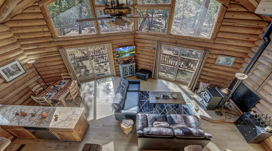 looking down from loft at living room