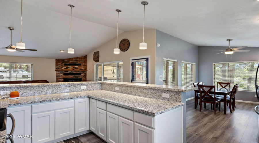 Kitchen to Dining and Living areas