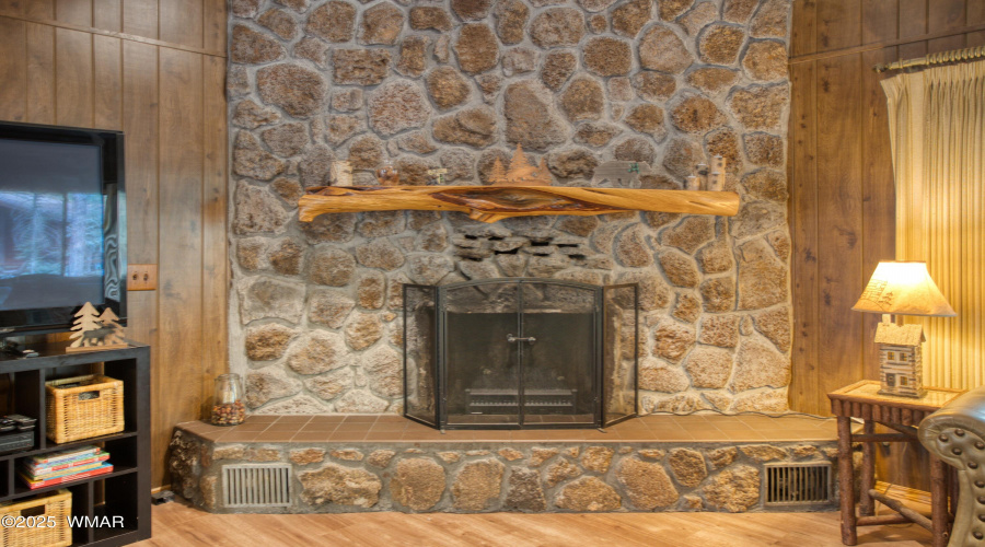 Stone Fireplace with Custom Mantel