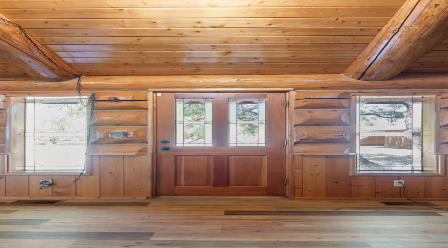 Entry features etched glass