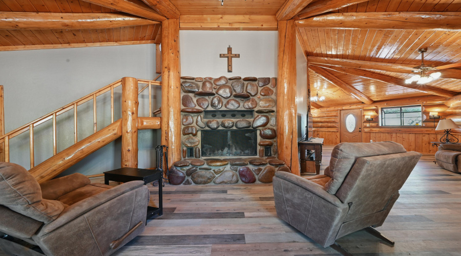 Native stone fireplace