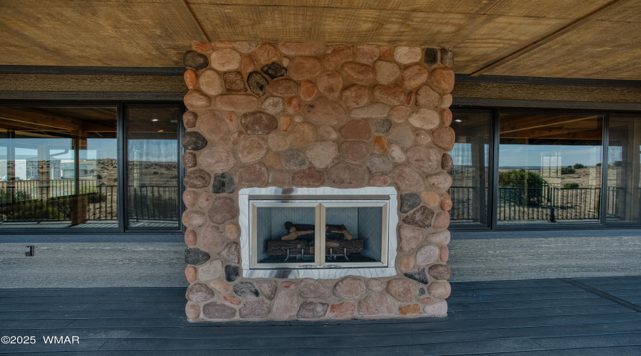 Double-Sided Stone Fireplace