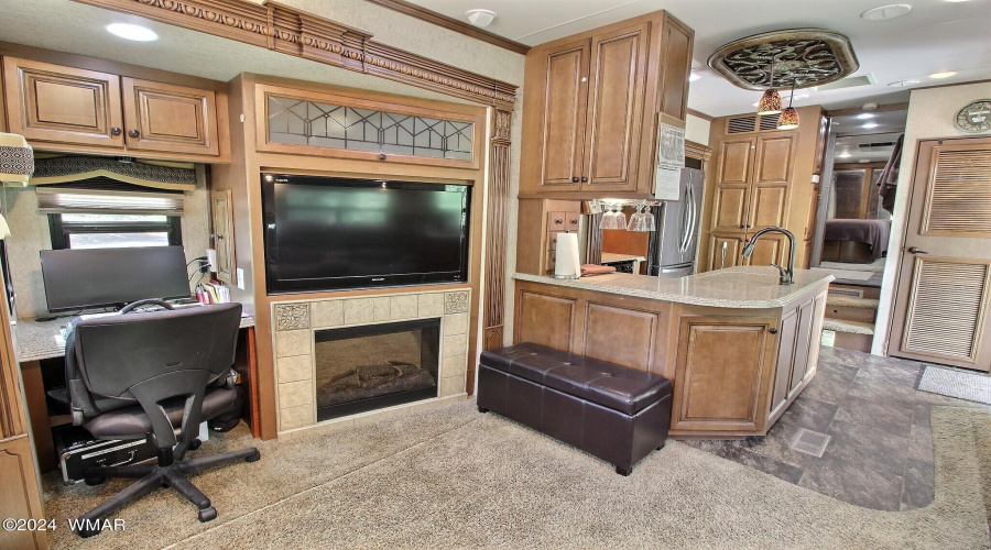 Entertainment and desk area