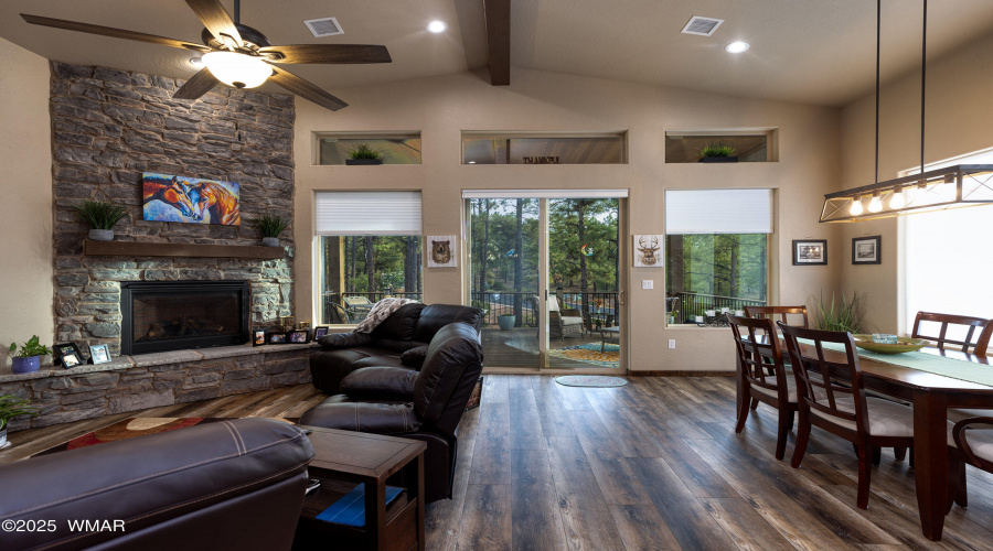 Gas fireplace, windows galore