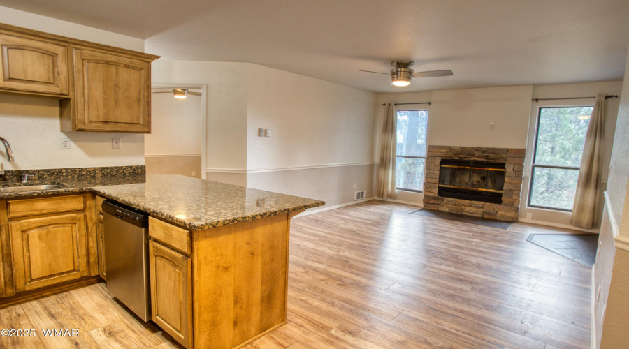Open kitchen and living area
