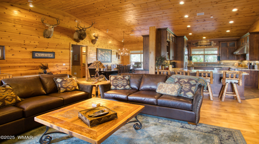 Living area to Kitchen and Dining areas