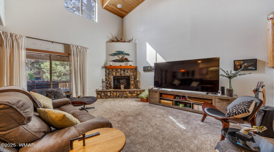 Large living room with gas fireplace