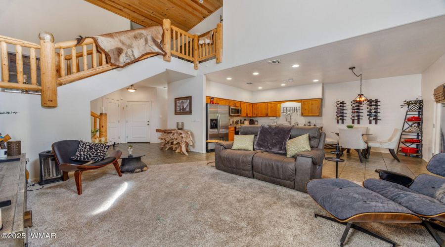 Open living room with vaulted ceilings