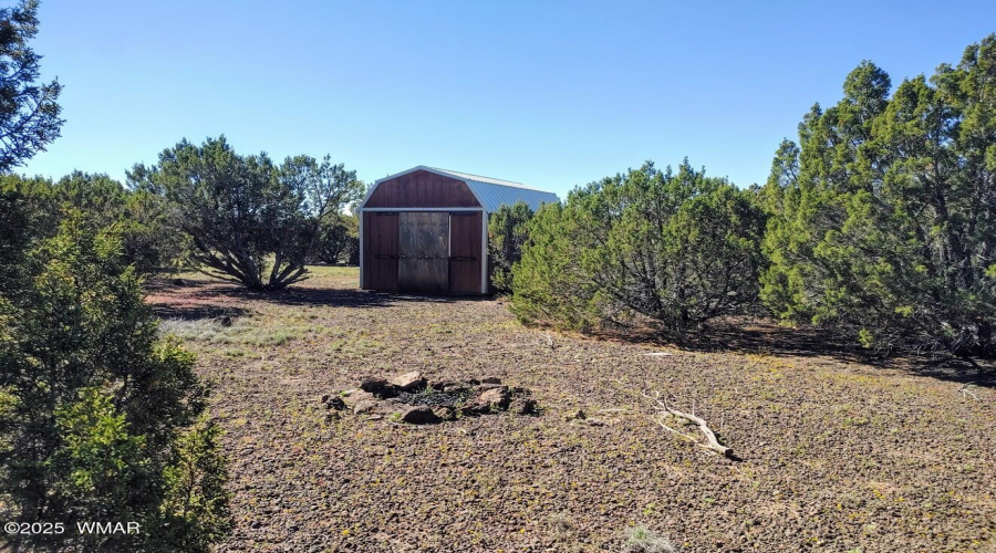 fire pit behind shed